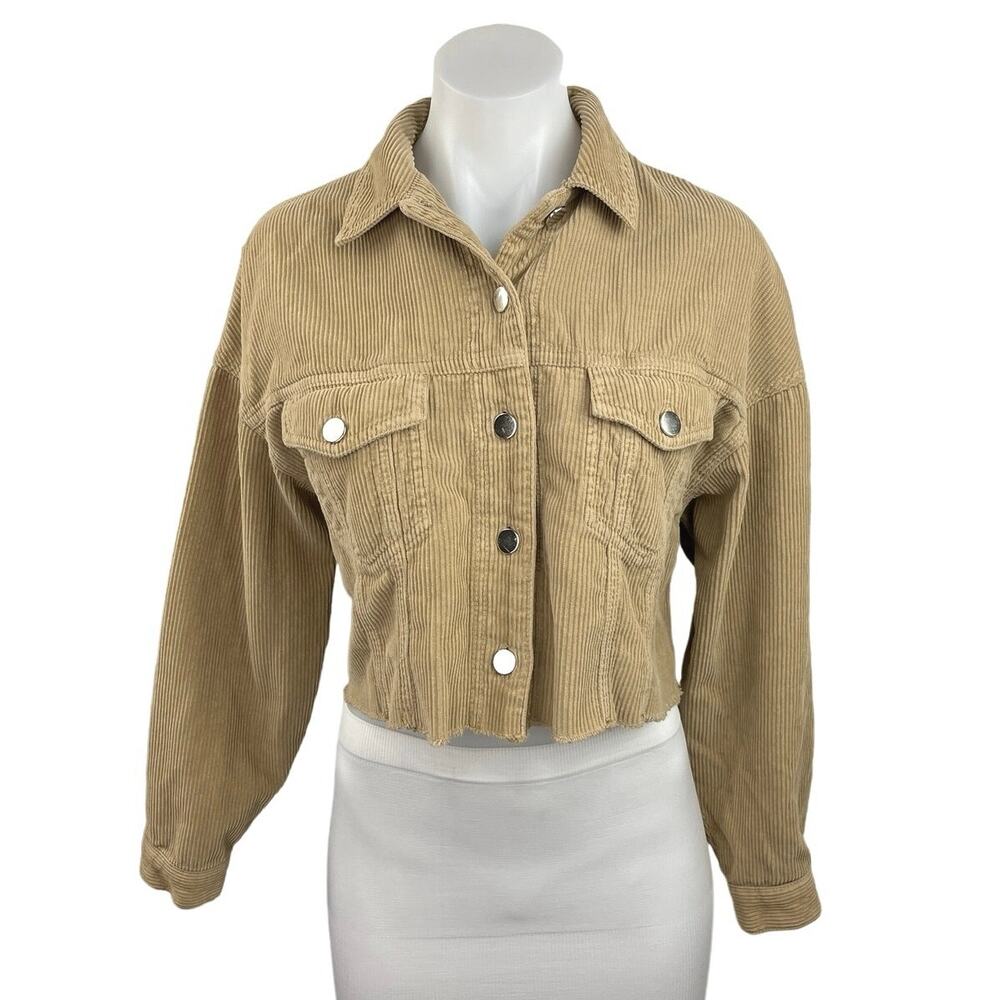 Zara Trf Collection Women's Tan Long Sleeve Button Up Shacket Corduroy Jacket XS